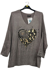 Sequin Leopard Heart Pattern Tunic Top