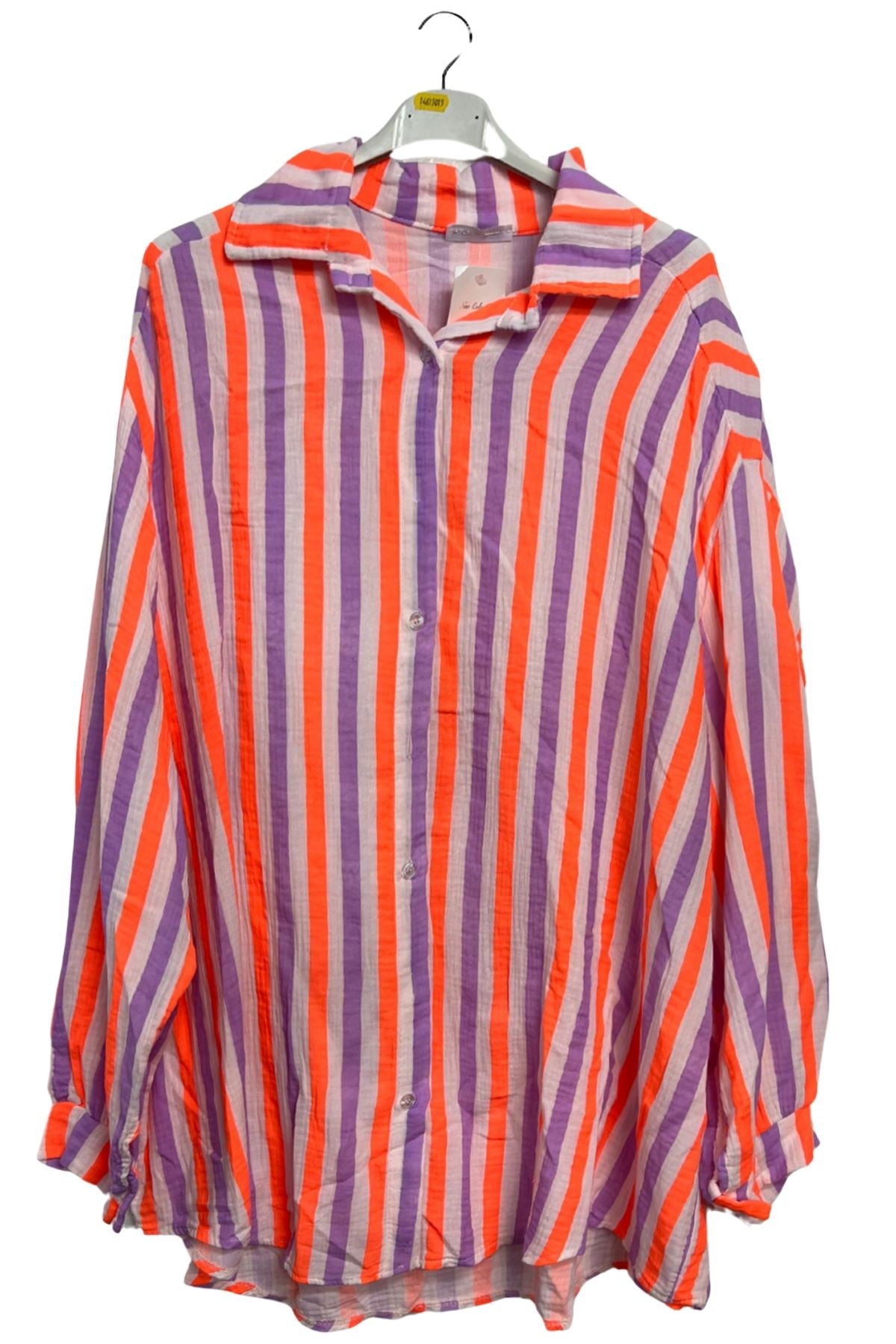 Vertical Stripes In Alternating Shades Button-Down Cotton Shirt