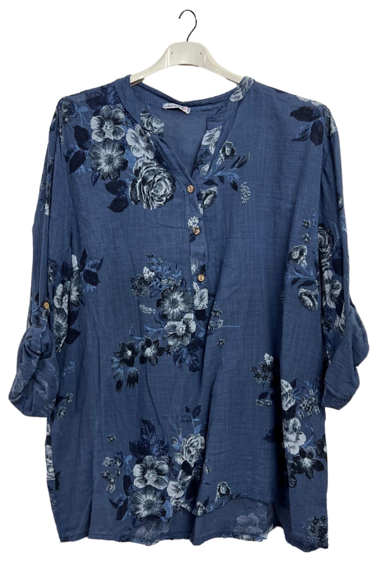 Floral Print Button-Down Front Cotton Shirt