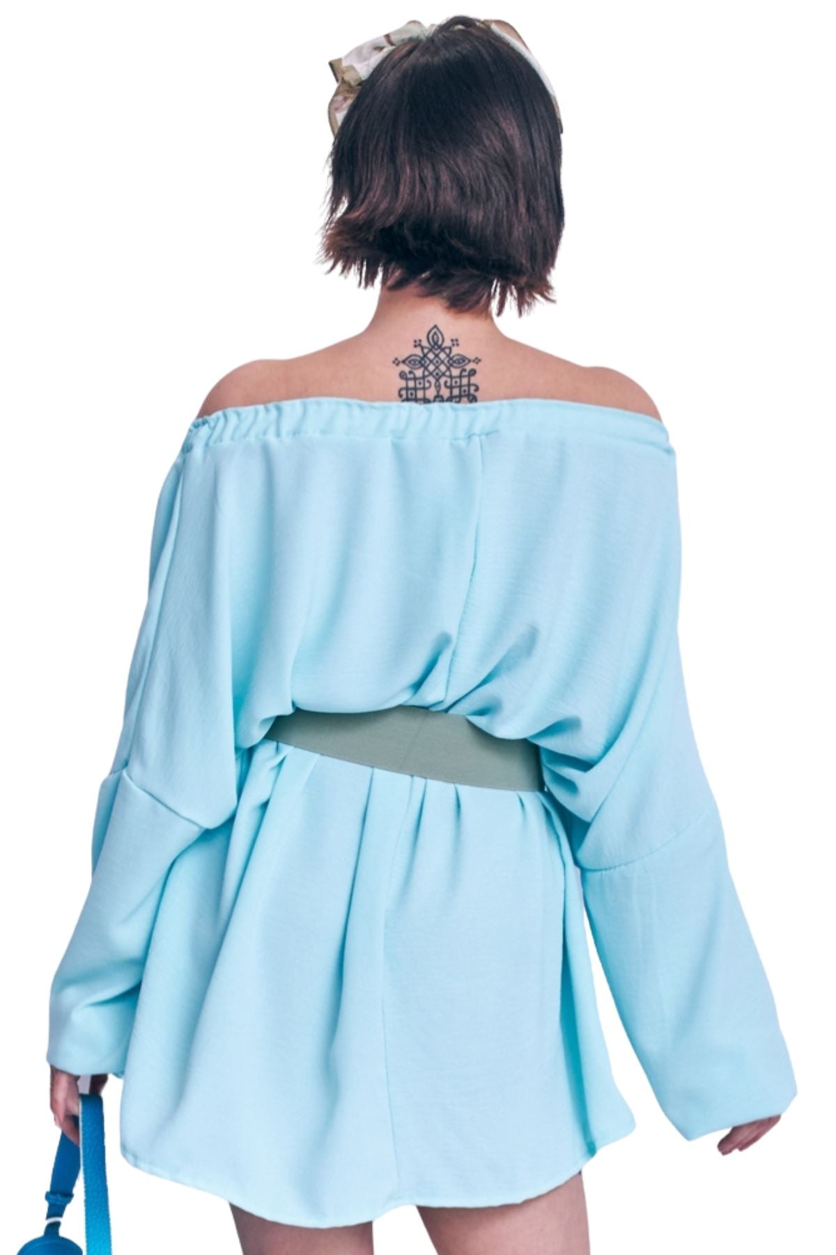 Plain Oversized Drawstring Neckline Top
