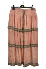 Shiny Stripe Pattern Tiered Tassel Maxi Skirt