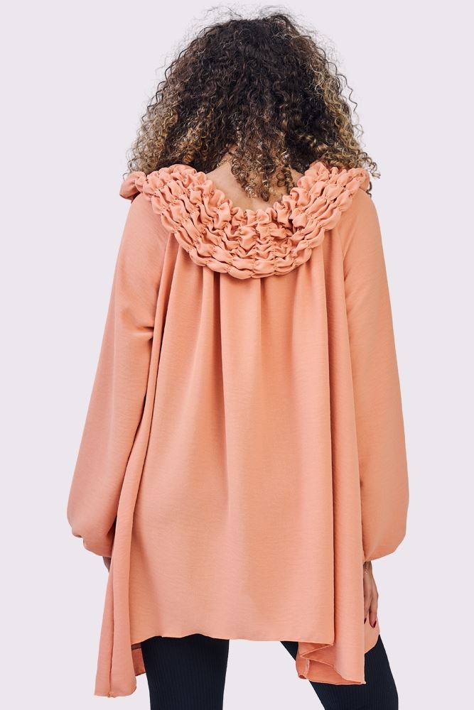 Plain Ruffle Neckline Oversized Top