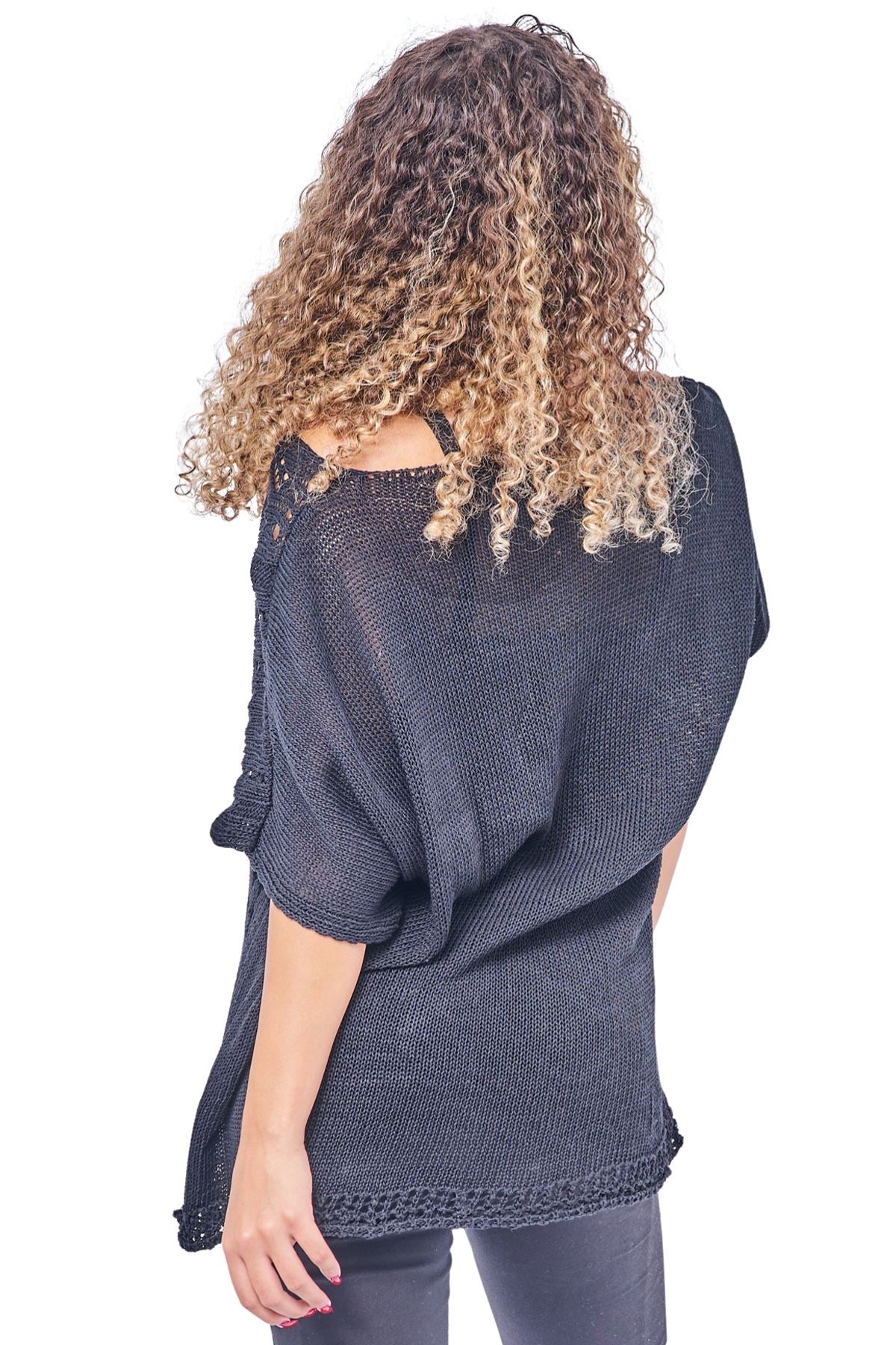 Crocheted Openwork Design Tunic Cotton Top