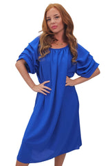 Plain Puff Sleeves Layered Detail Dress