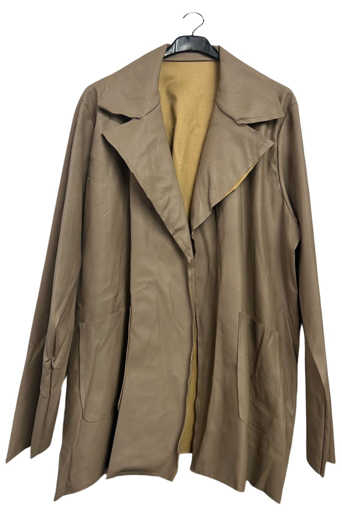 Plain Open-Front Faux Leather Jacket