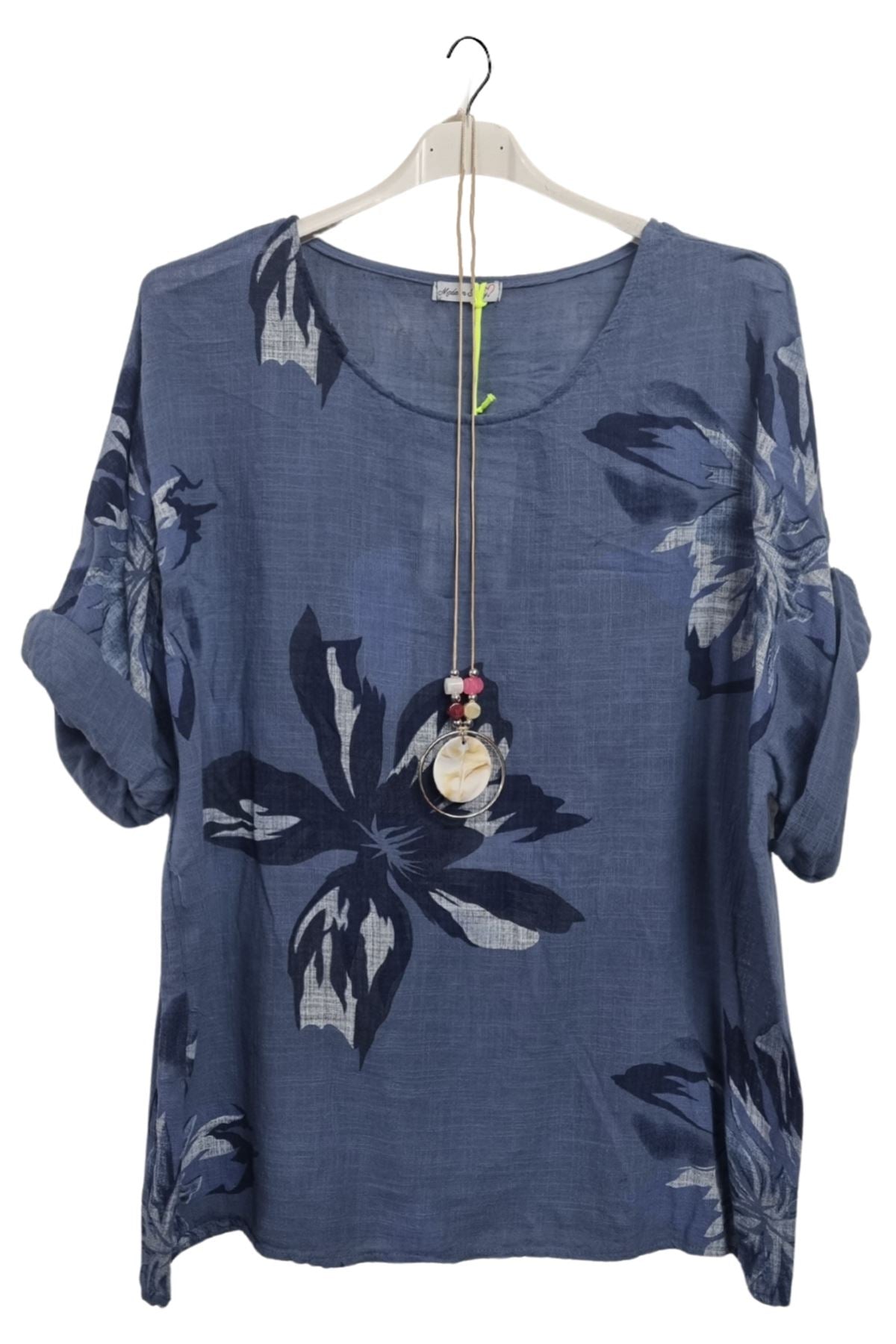 Floral Print Tunic Necklace Cotton Top