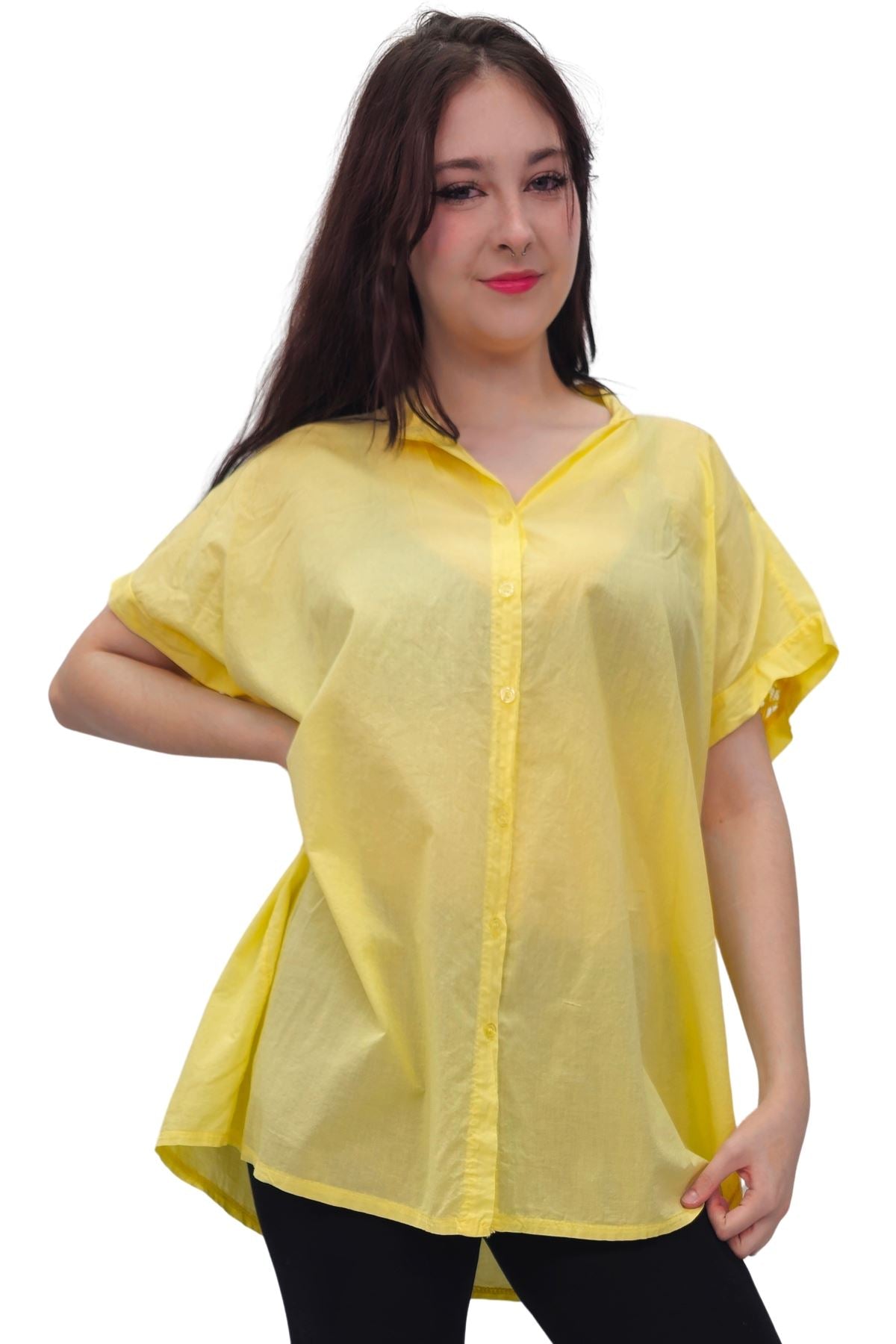 Plain Button-Down Front Cotton Shirt