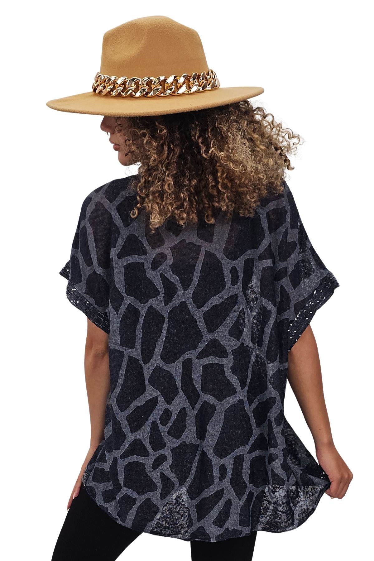 Giraffe Print Sequin Detail Hem With Scarf Box Top