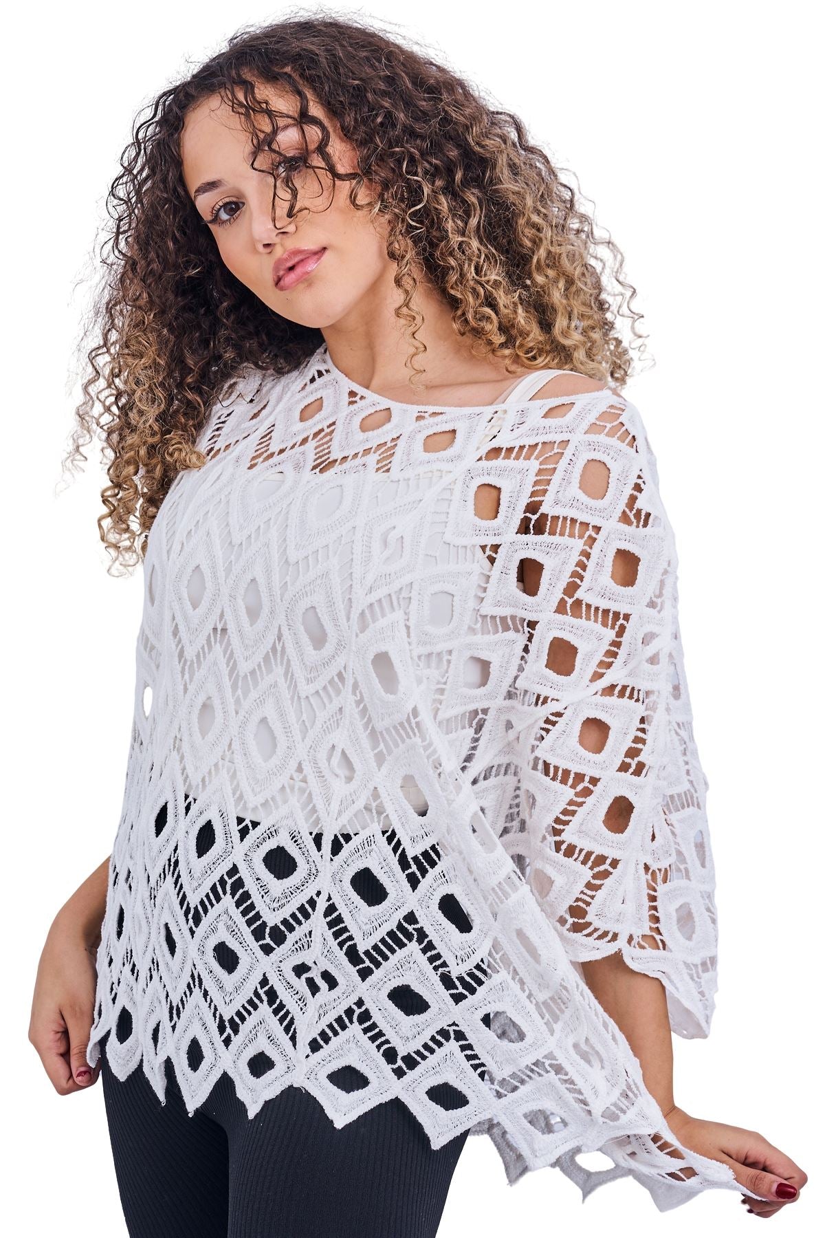 Crochet Knit Diamond Pattern Cotton Top
