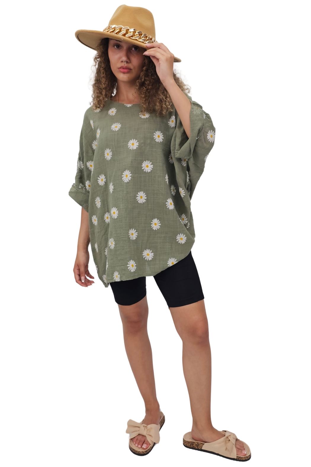 Daisy Flower Print Necklace Cotton Top