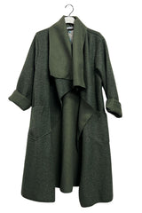 Plain Draped Coller Front Two Pockets Cotton Coat