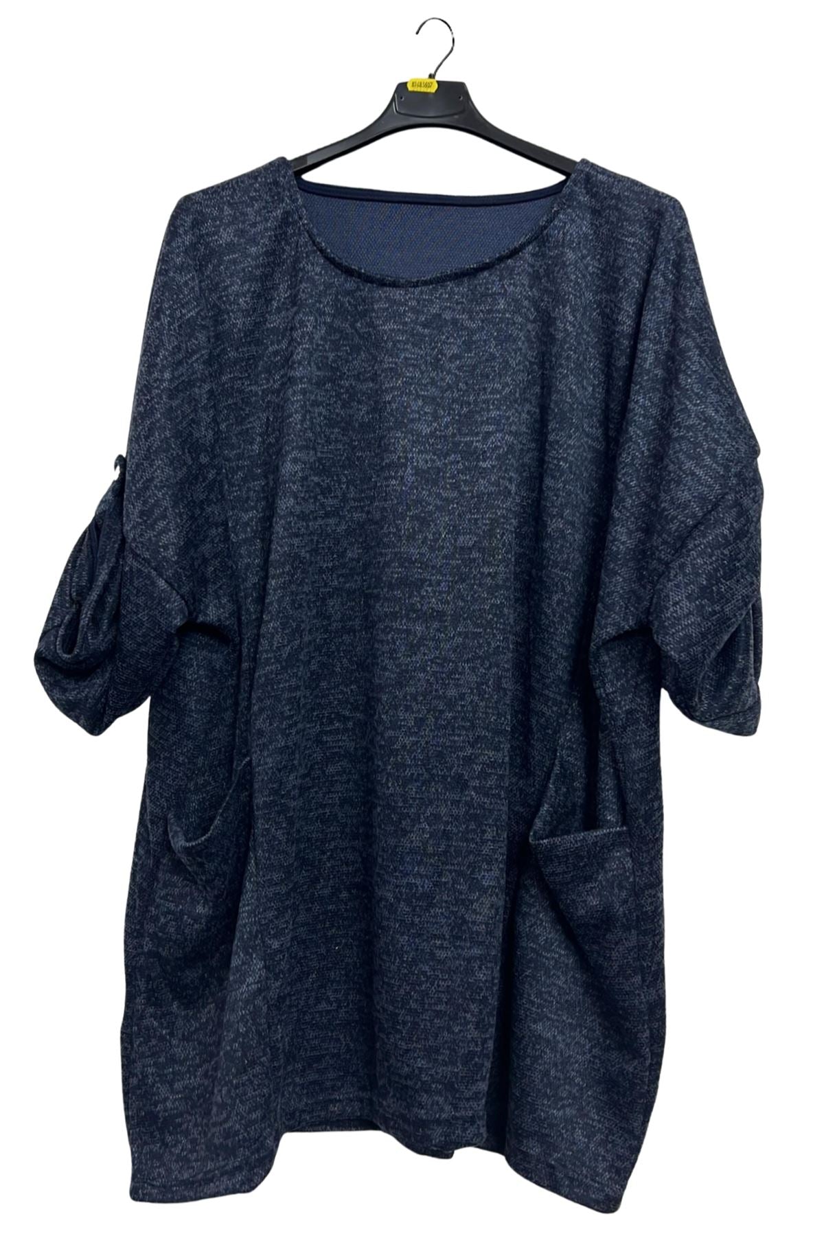 Subtle Heathered Textured Front Two Draped Pockets Top