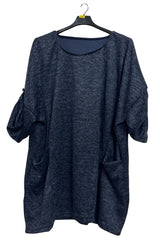 Subtle Heathered Textured Front Two Draped Pockets Top