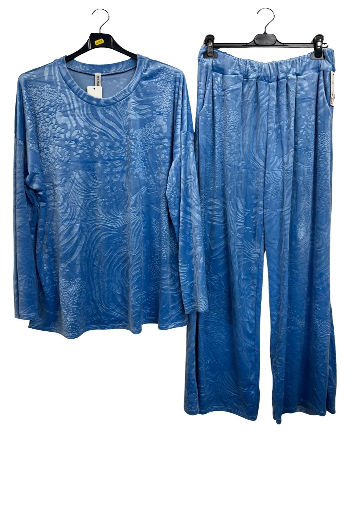Subtle Textured Crushed Velvet Tunic Top Wide Legs Co-Ord Set