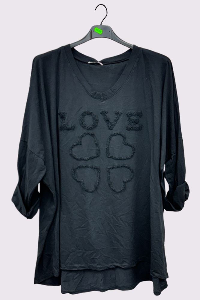 Love Heart Embroidered Hem Top