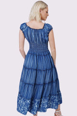 Lily Flower Print Shirred Waist Tiered Cotton Dress