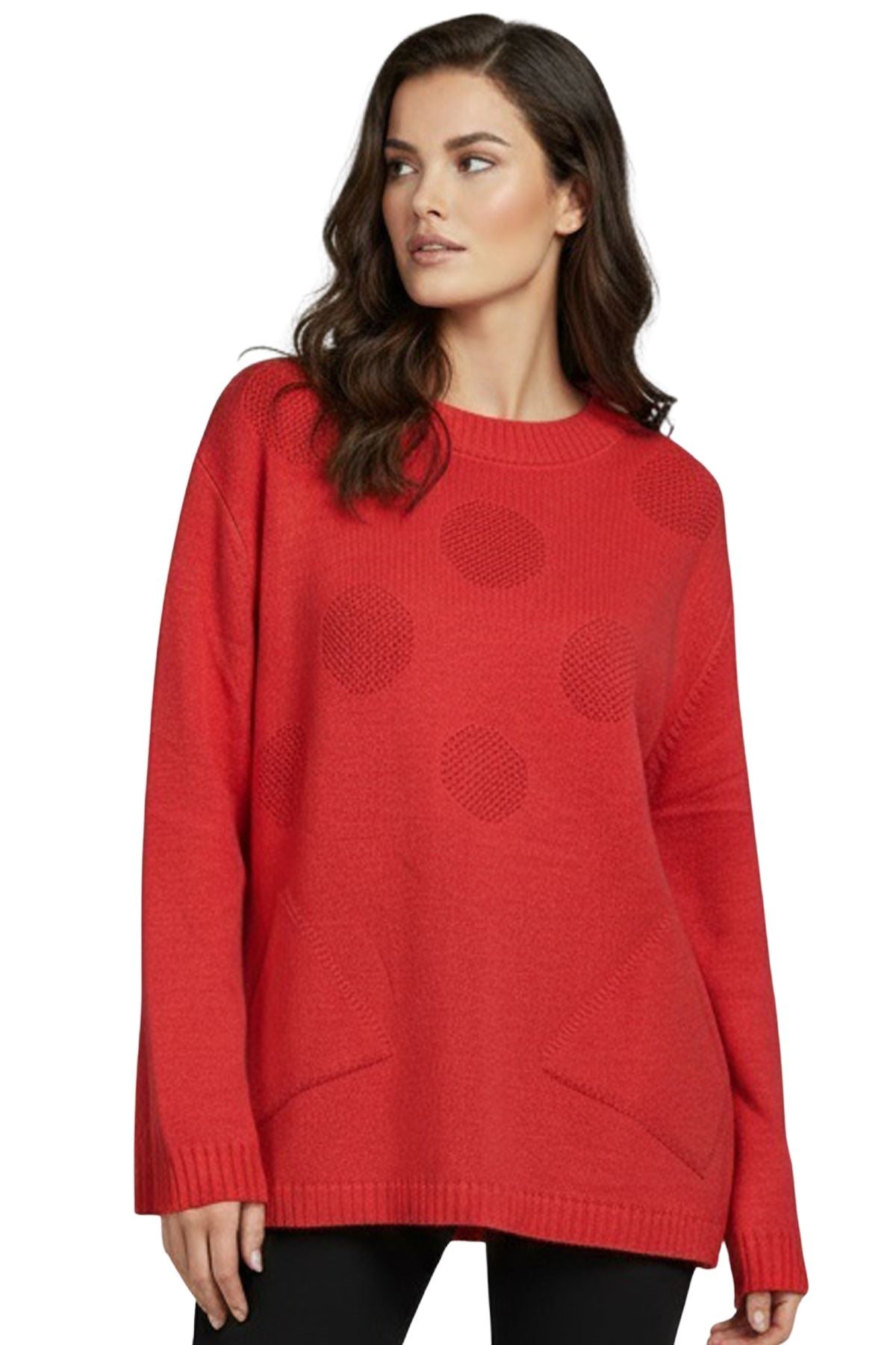 Polka Dot Knit Pattern Front Two Pockets Tunic Top