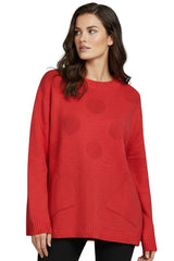 Polka Dot Knit Pattern Front Two Pockets Tunic Top