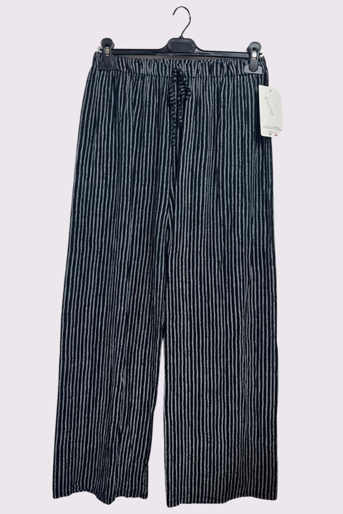 Stripe Print Elasticated Waistband Wide Leg Cotton Trousers