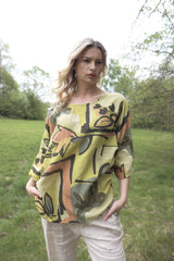 Abstract Leaf Print Oversized Necklace Tunic Cotton Top