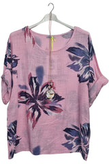 Floral Print Tunic Necklace Cotton Top