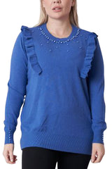 Pearls Side Chest Frill Ribbed Hem Soft Jumper