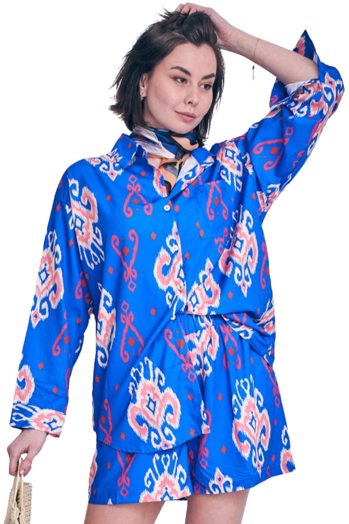 Aztec Print Button Up Elasticated Waistband Co-Ord Set