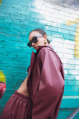 Plain Open-Front Faux Leather Jacket