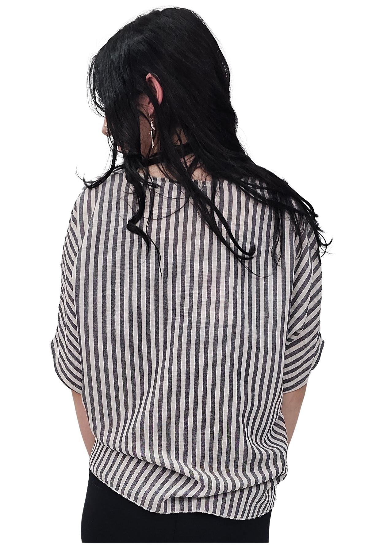 Vertical Stripes Print Front Tie Knot Top