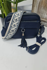 Adjustable Patterned Strap Tassel Shoulder Bag