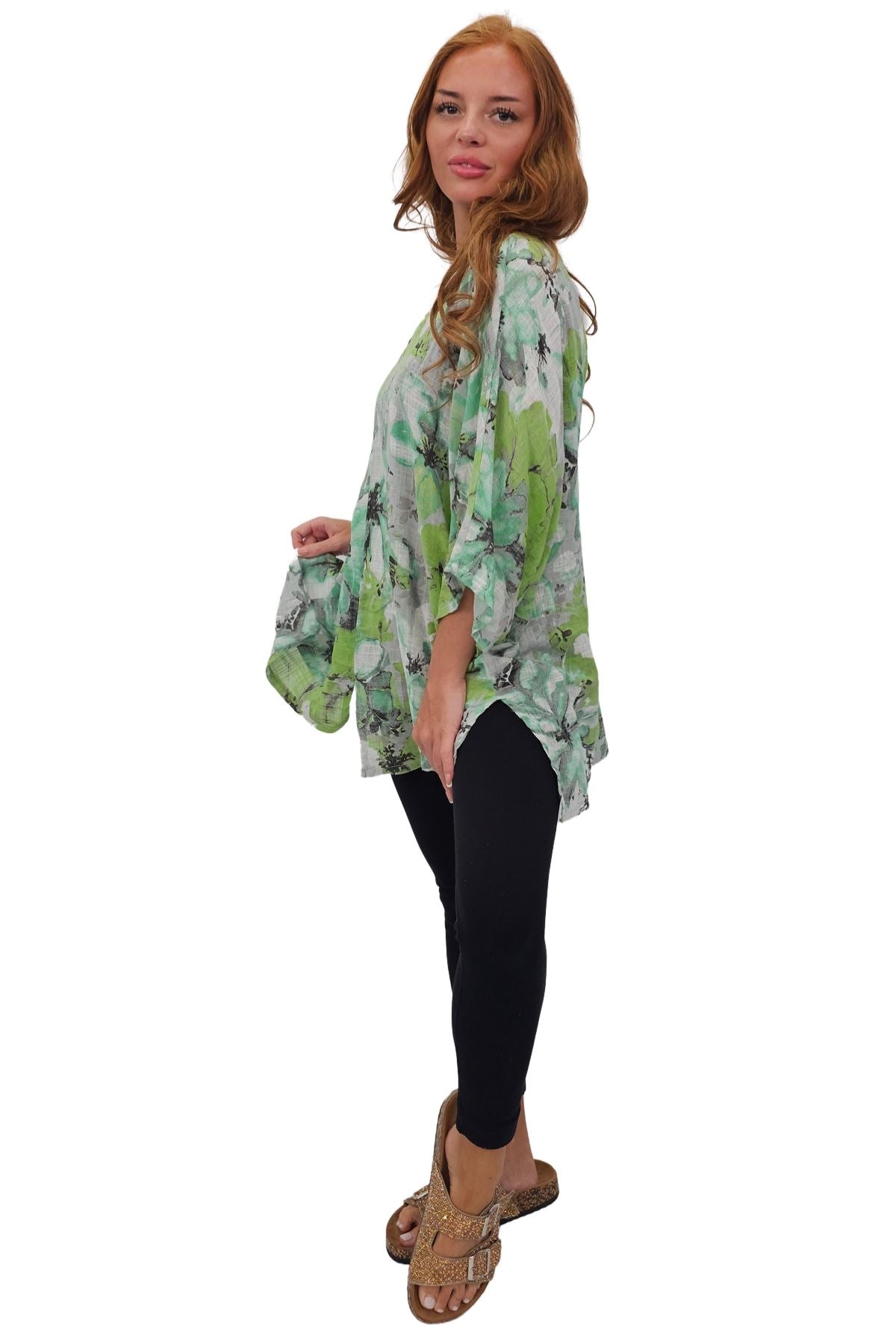 Floral Print Oversized Pocket Tunic Cotton Top