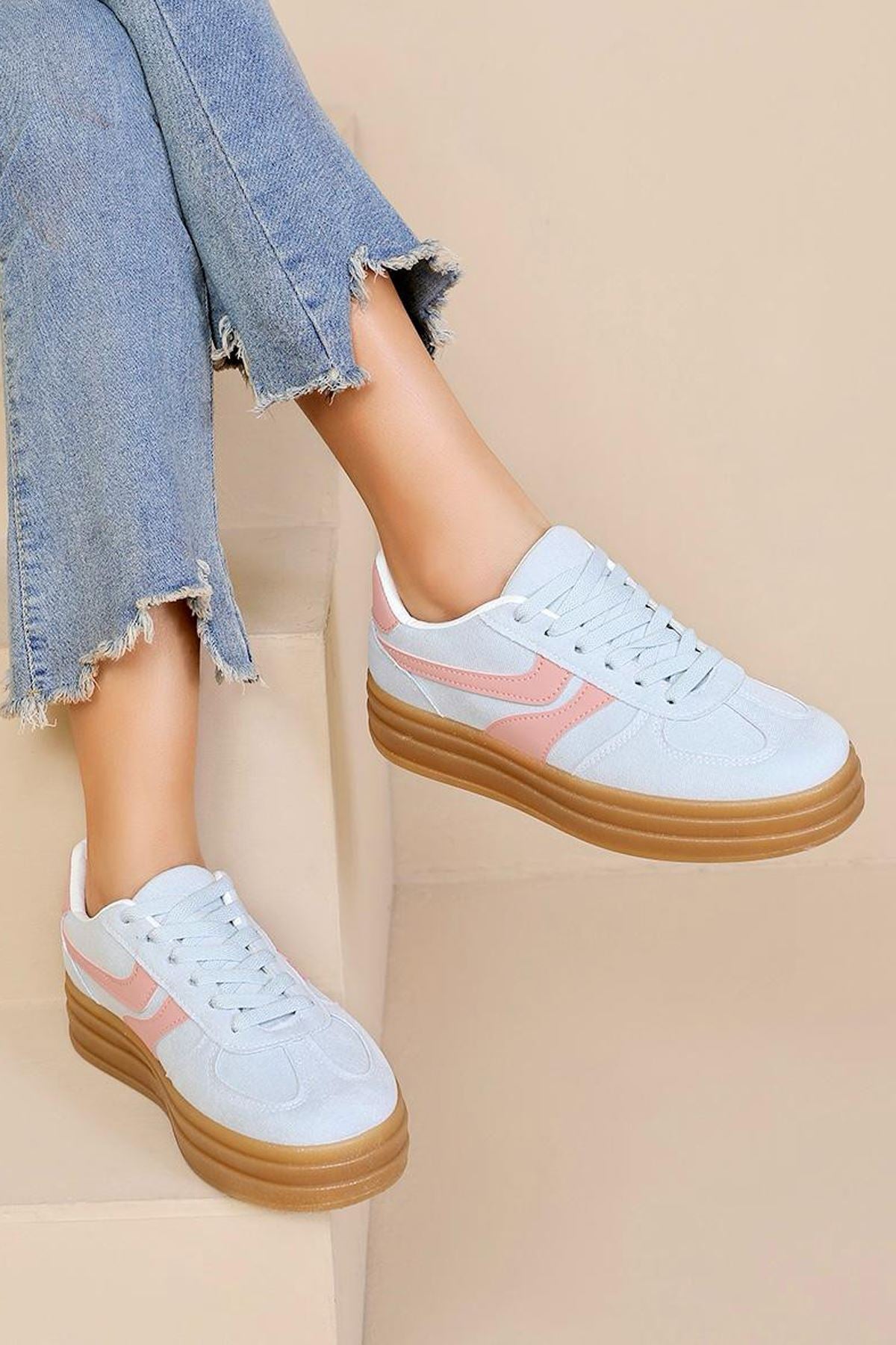 Suede Lace Up Gum Sole Trainer