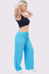 Plain Drawstring Wide Legs Cotton Trousers