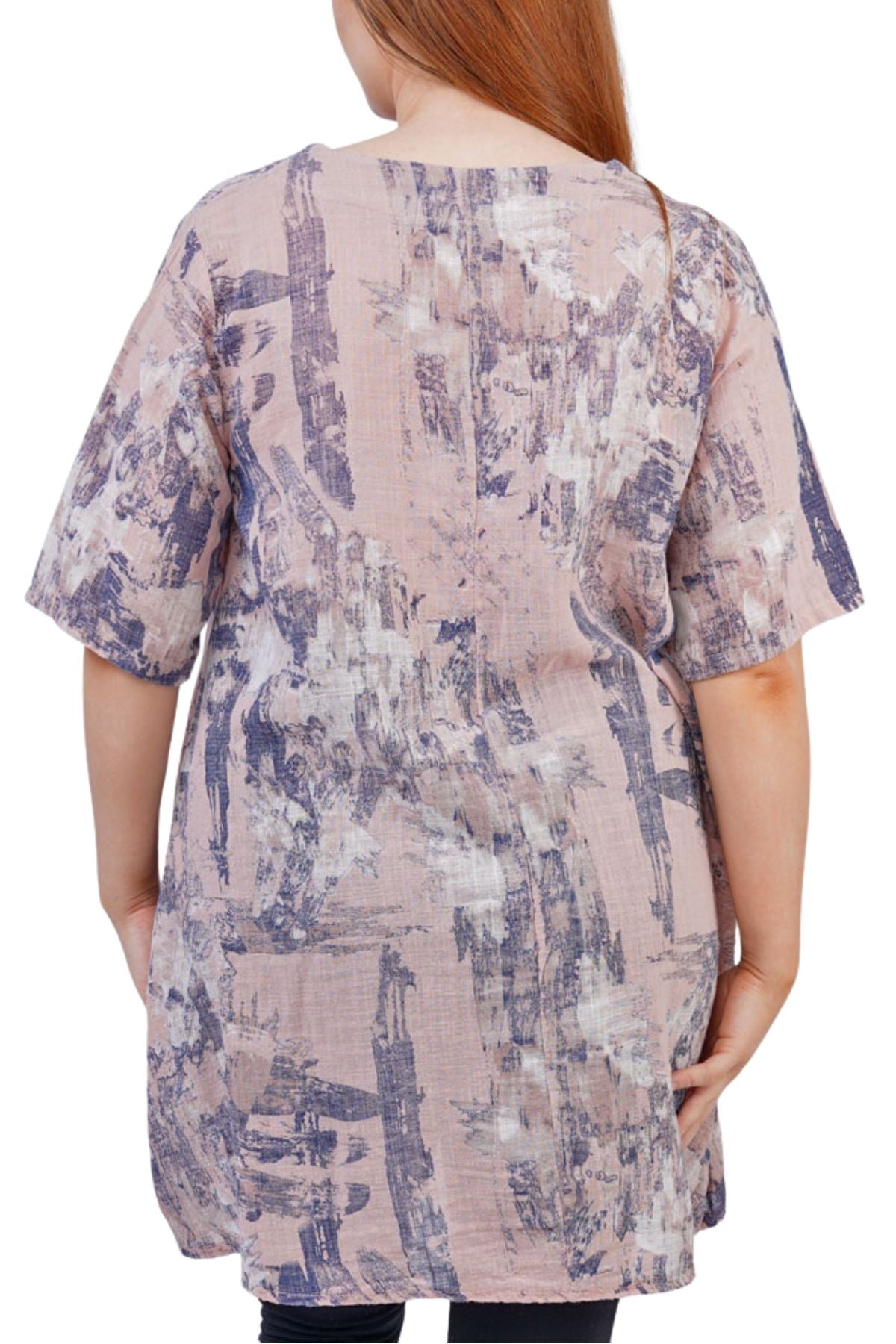 Brush Stroke Print Side Button Detail Top