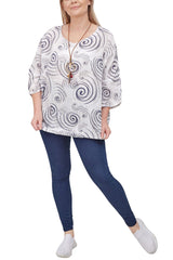 Swirl Print Necklace Cotton Top