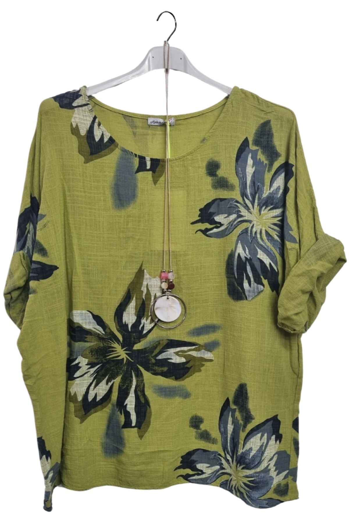 Floral Print Tunic Necklace Cotton Top