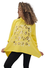 Leopard Foil Splash Print String Hoody High Low Hem Cotton Hoodie