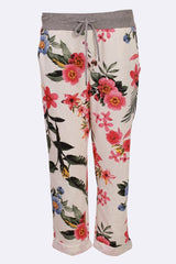 Cotton Tropical Printed Drawstring Foldover Hem Trouser