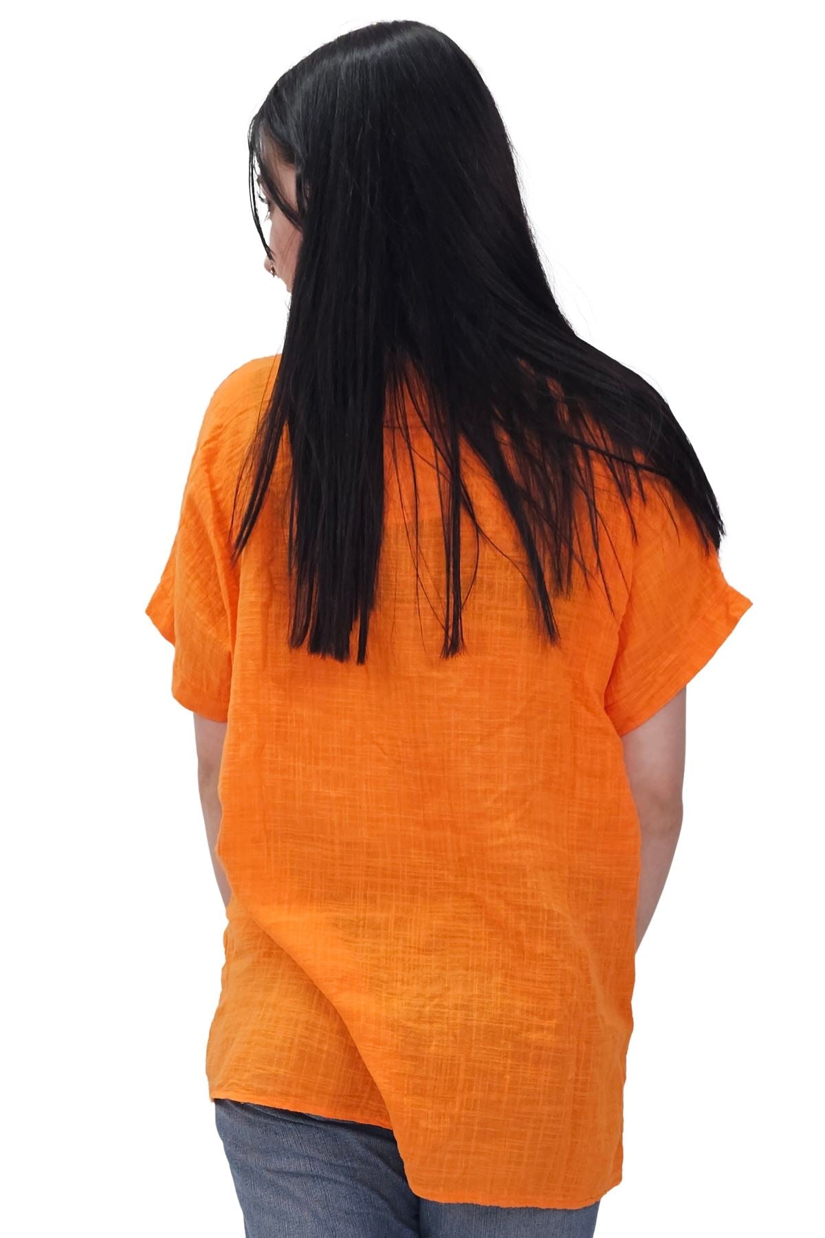 Plain Textured Side Panel Necklace Cotton Top