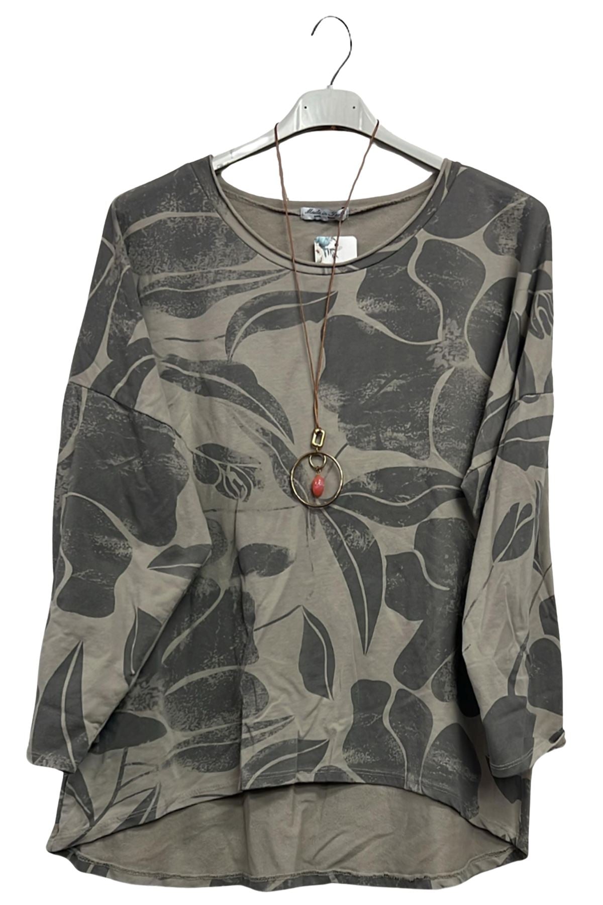 Abstract Floral Print High Low Hem Cotton Top