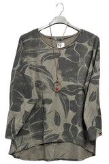 Abstract Floral Print High Low Hem Cotton Top