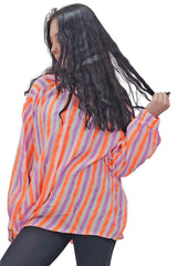 Vertical Stripes In Alternating Shades Button-Down Cotton Shirt