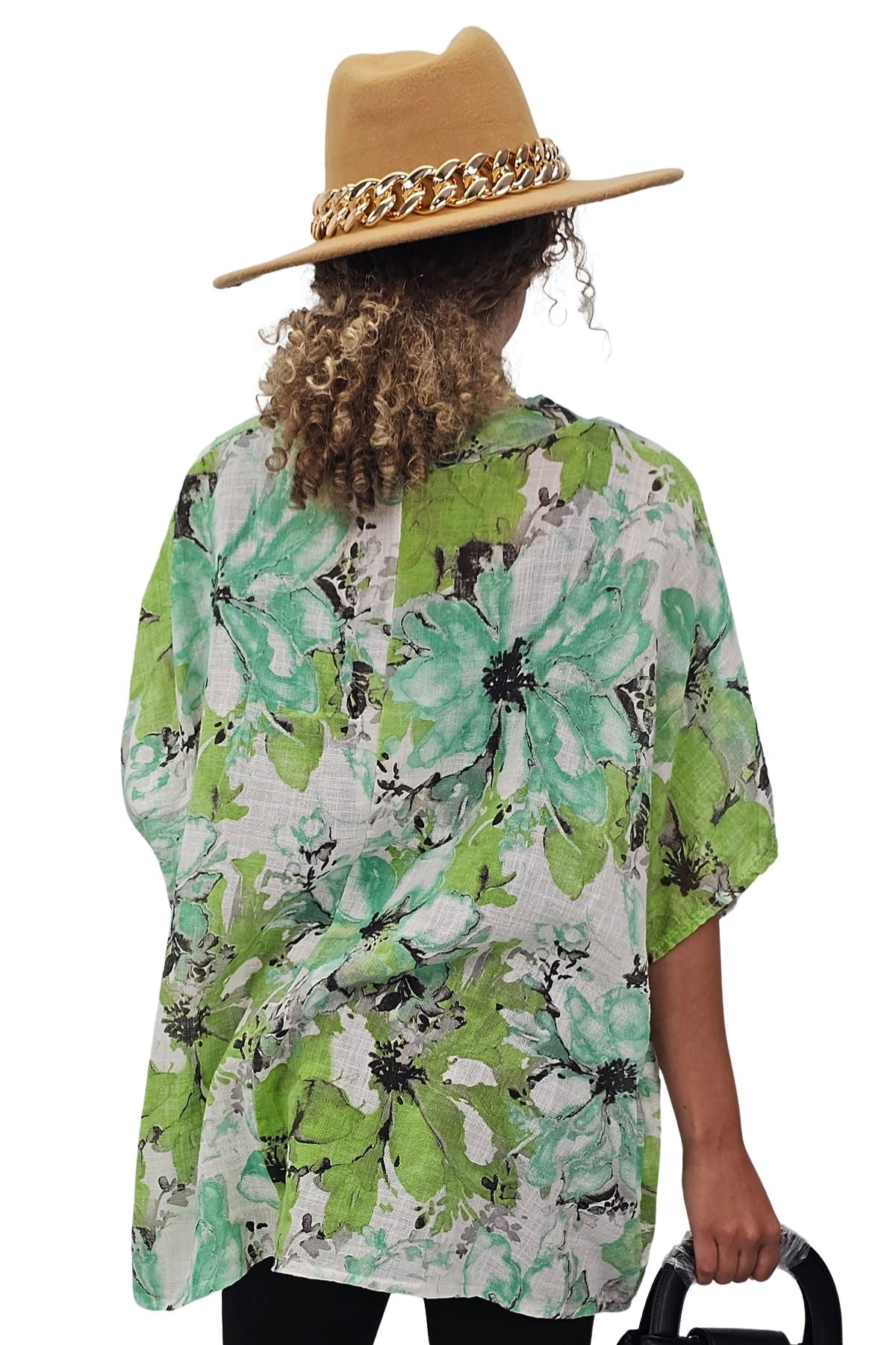 All-Over Floral Print Neck Button Top