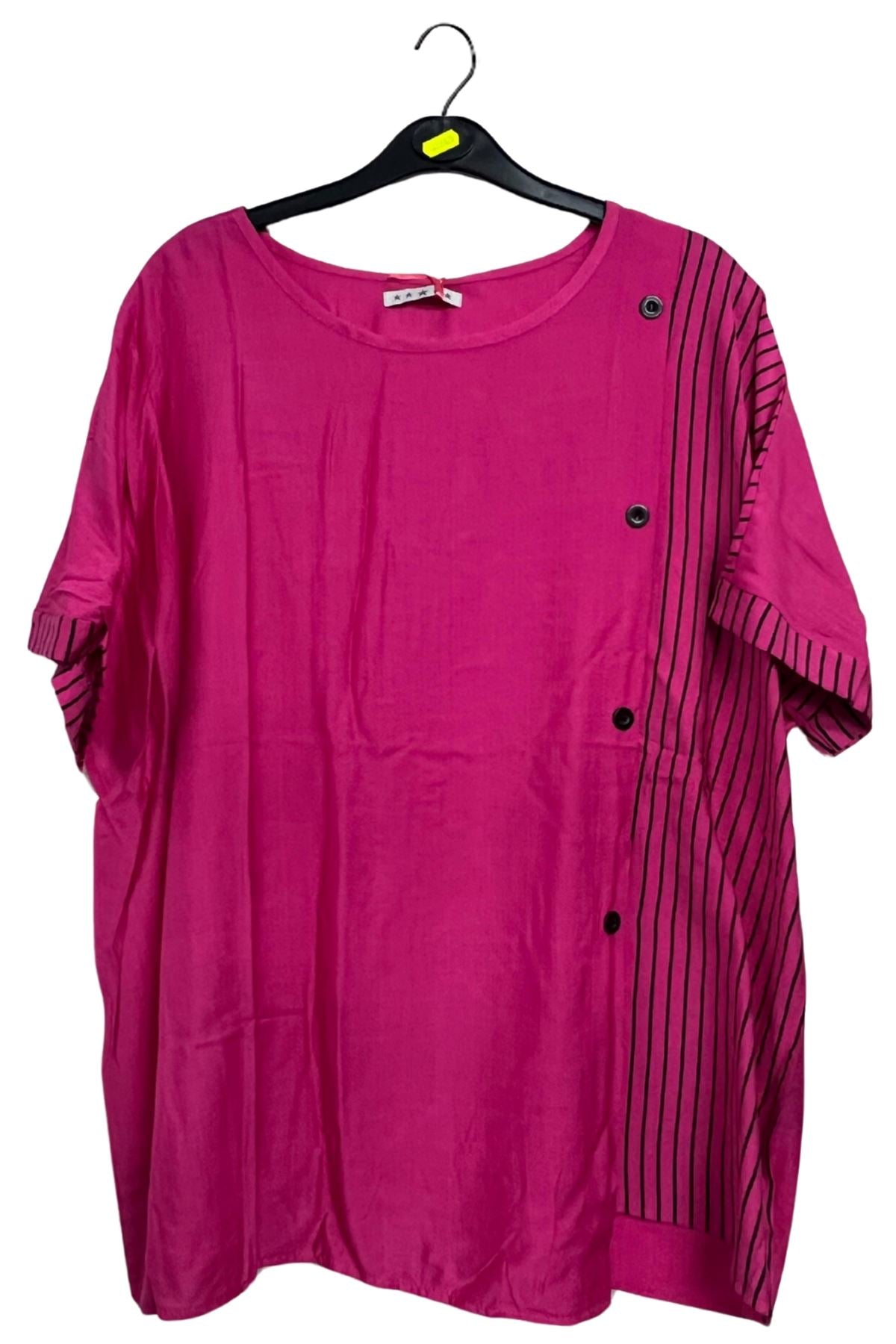 Stripe Print Side Button Detail Cotton Top