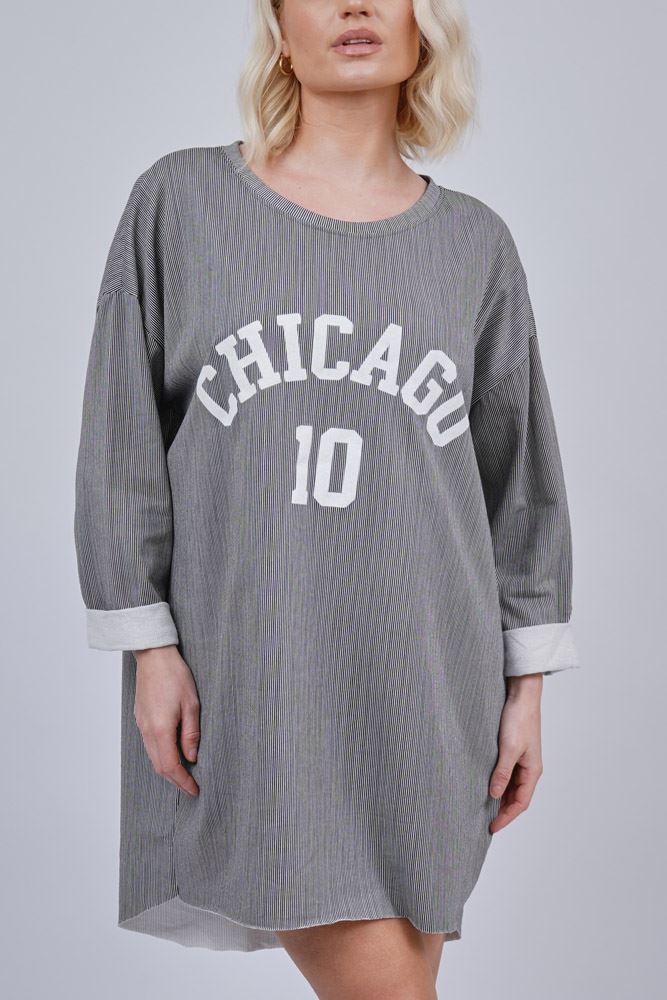 Chicago Print High Low Hem Cotton Top