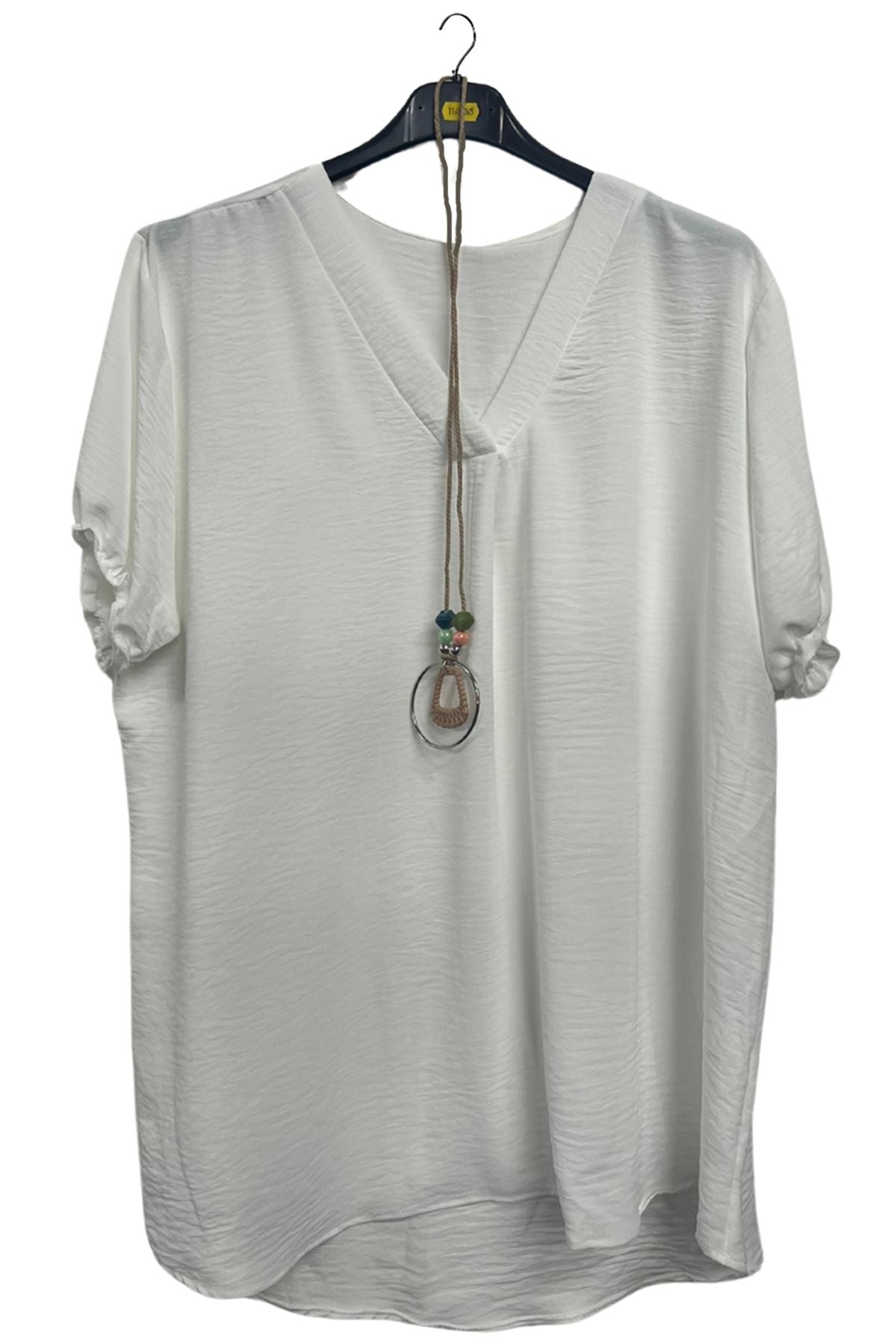 Plain Short Puff Sleeves Necklace Top
