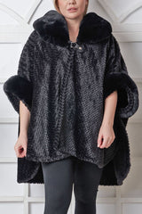 Plain Faux Fur Wrap Knit Poncho