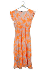 Palm Tree Print Empire Waist Cotton Dress