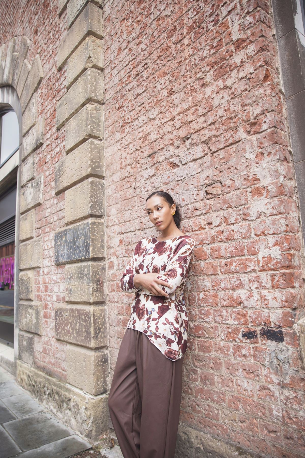 Rose Flower Print Soft Knit Top