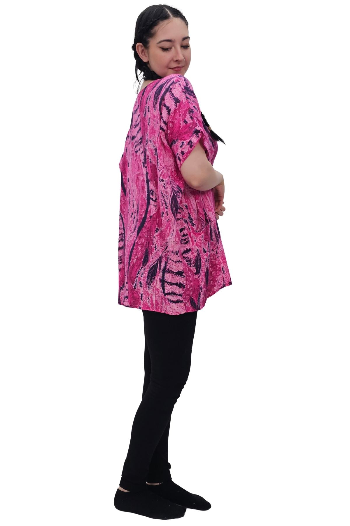 Abstract Leaf Brushstroke Pattern Cotton Top